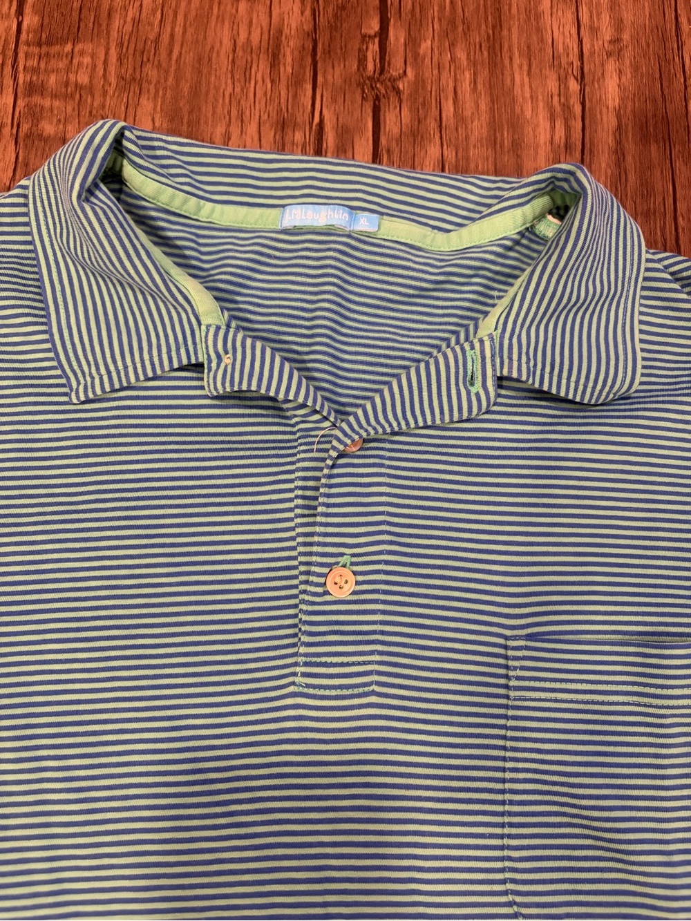 J. McLaughlin Short Sleeve Polo Shirt Blue And Teal Men Size XL Golf Polo Stripe - Picture 4 of 4